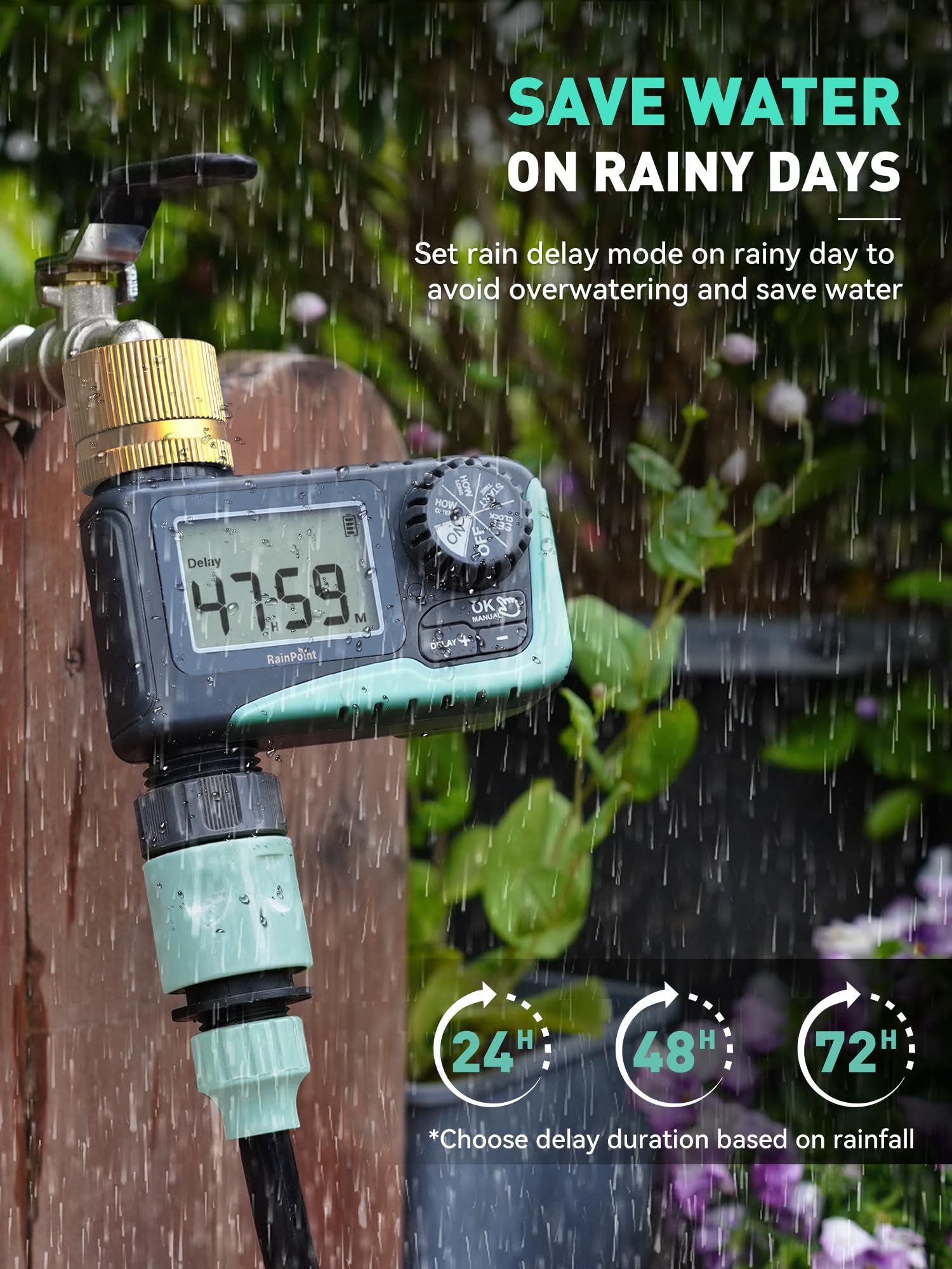 RAINPOINT Sprinkler Timer with Brass Swivel, Water Timer for Garden Hose, Programmable Hose Timer with Rain Delay/Manual Watering, Digital Irrigation Timer System for Lawns, 1 Outlet