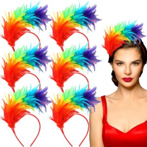 yunlly 6 pcs mardi gras fascinator feather headband 1920 feather headband hat parrot headband party costume women accessories(rainbow)