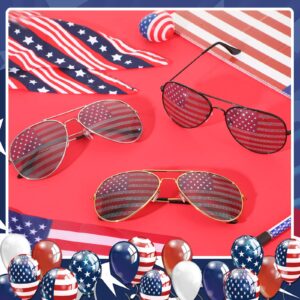 Mepase 12 Pack Mens Women American Flag Sunglasses USA Flag Glasses for 4th of July for Independence Day Patriotic Decoration (Gold Silver Black Frame)