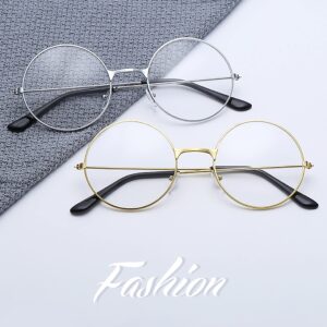 SOHUPAC Classic Round Glasses Retro Circle Eyeglasses Clear Lens Metal Frame Accessories Non-Prescription For Men Women (Black)