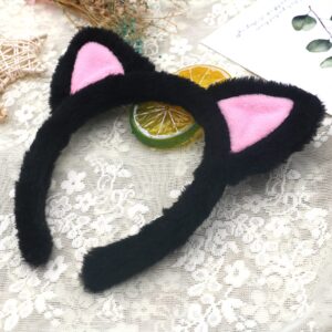 AEGYPIUS Cat Ear Headbands - Plush Soft Ears for Makeup, Shower, Teen Girls & Women (Black)