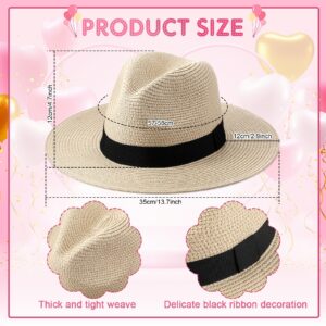 Silkfly 12 Pcs Straw Panama Roll up Hat Wide Brim Straw Panama Hat Summer Beach Hat Straw Sun Hats for Women Summer Sun Hat(Beige)