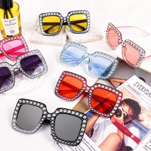 SUNOVELTIES 12 Pcs Women Sparkling Crystal Sunglasses Oversized Square Diamond Thick Frame Glasses Funky Big Cool Eyeswear