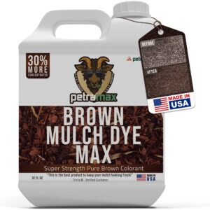 petramax brown mulch dye, 3,600 sq ft coverage - mulch dye brown, brown mulch for landscaping, brown mulch for garden beds, wood mulch dye, permanent mulch paint & playground bark mulch - 32 oz