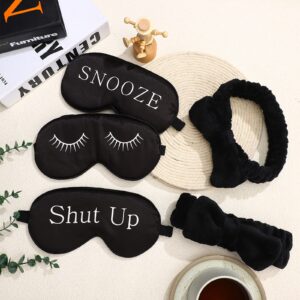 Sintuff 24 Pcs Sleepover Party Favors Includes 12 Black Spa Party Supplies Headband and 12 Funny Sleep Silk Eye Mask, Plush Bow Hair Band Blackout Eye Mask for Washing Women Men Spa Pajama Party