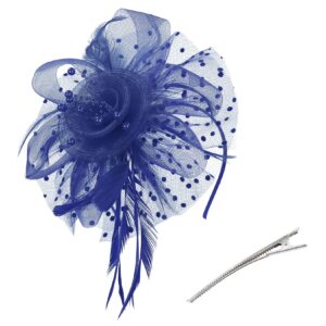 komorebi fascinators hat for women tea party hats flower mesh ribbons feathers clip kentucky derby headwear navy one size