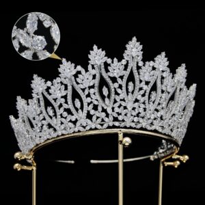 QXMYOO Luxury Wedding Tiaras for Bride Cubic Zirconia Big Tall Crown Quinceanera Crystal Headband for Women CZ Pageant Birthday Prom Party Headpiece Bridal Hair Accessories Silver (Silver)