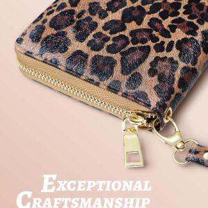 Yarnic Leopard Wallet-Wallet for Women with Credit Card Holder Money Pockets Wristlet Band Wallet Case Coin Money Clip Woman Purse with RFID Blocking Large Capacity with Zipper Cheetah Wallet