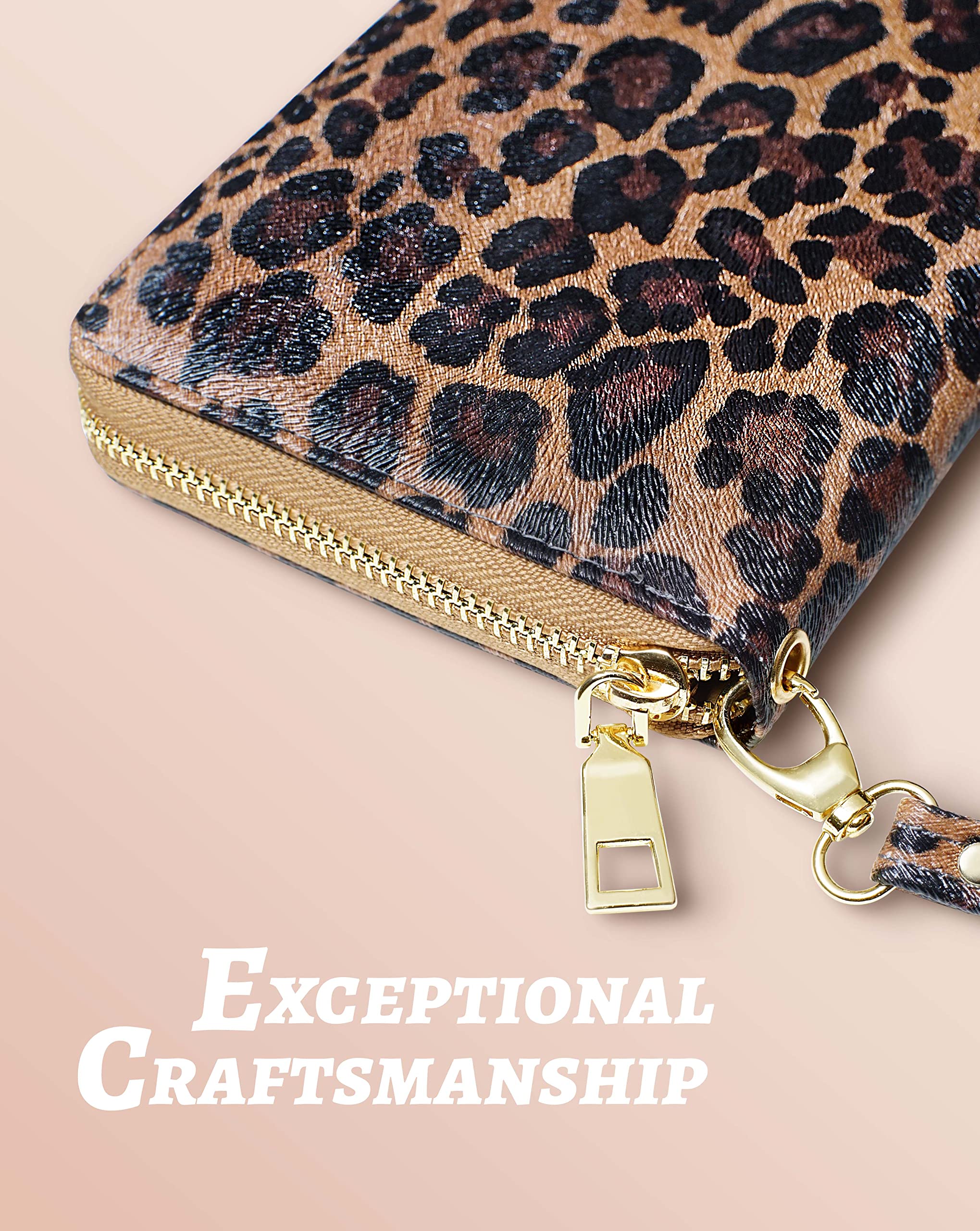 Yarnic Leopard Wallet-Wallet for Women with Credit Card Holder Money Pockets Wristlet Band Wallet Case Coin Money Clip Woman Purse with RFID Blocking Large Capacity with Zipper Cheetah Wallet