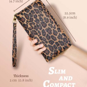 Yarnic Leopard Wallet-Wallet for Women with Credit Card Holder Money Pockets Wristlet Band Wallet Case Coin Money Clip Woman Purse with RFID Blocking Large Capacity with Zipper Cheetah Wallet