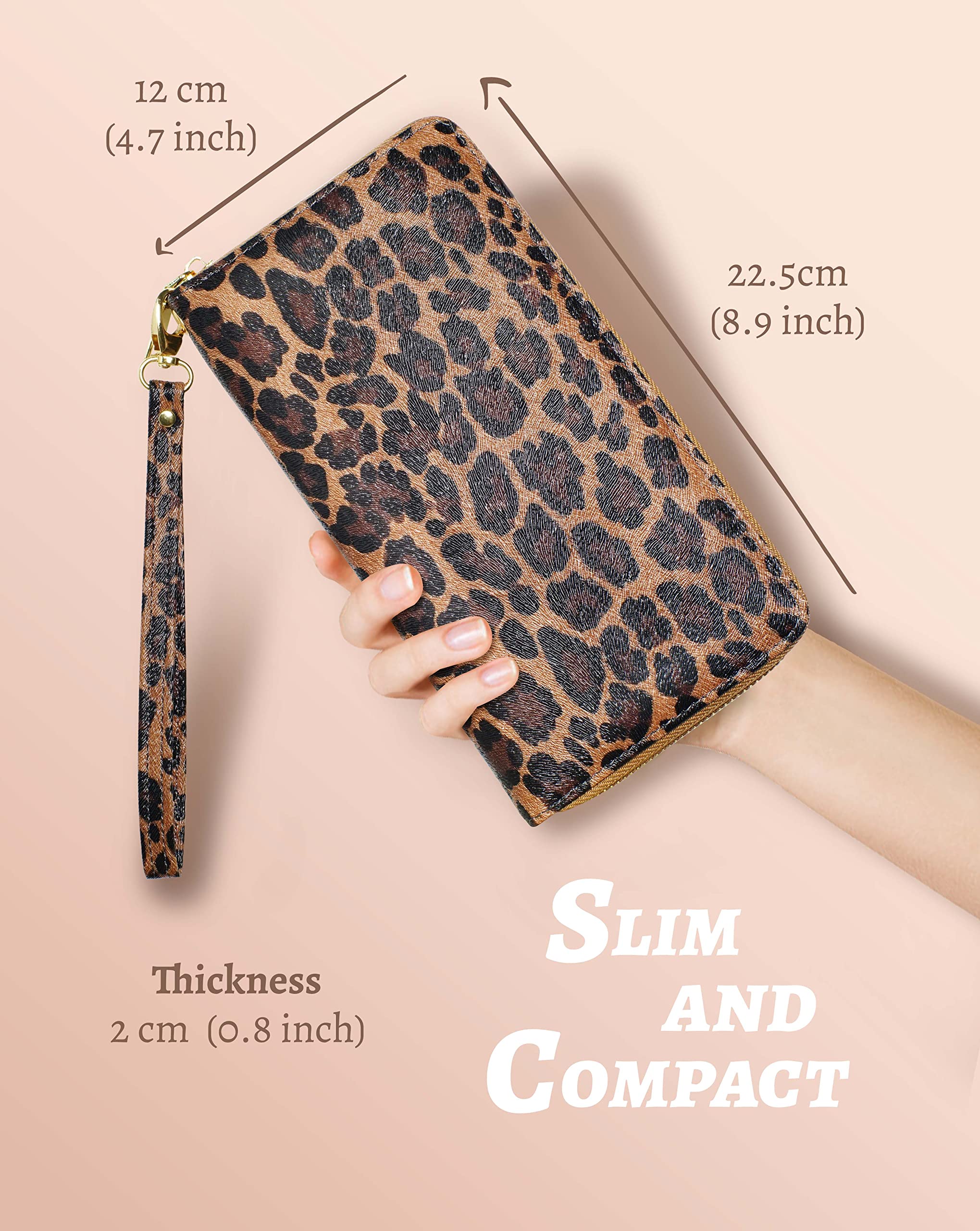 Yarnic Leopard Wallet-Wallet for Women with Credit Card Holder Money Pockets Wristlet Band Wallet Case Coin Money Clip Woman Purse with RFID Blocking Large Capacity with Zipper Cheetah Wallet