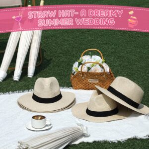 Silkfly 12 Pcs Straw Panama Roll up Hat Wide Brim Straw Panama Hat Summer Beach Hat Straw Sun Hats for Women Summer Sun Hat(Beige)