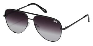 quay round aviator lenses with uv protection, oversized sunglasses, black/fade polarized, one size