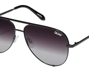 Quay Round Aviator Lenses with UV Protection, Oversized Sunglasses, Black/Fade Polarized, One Size