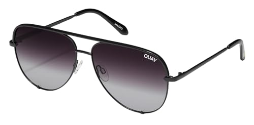 Quay Round Aviator Lenses with UV Protection, Oversized Sunglasses, Black/Fade Polarized, One Size