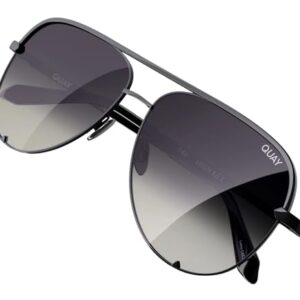 Quay Round Aviator Lenses with UV Protection, Oversized Sunglasses, Black/Fade Polarized, One Size