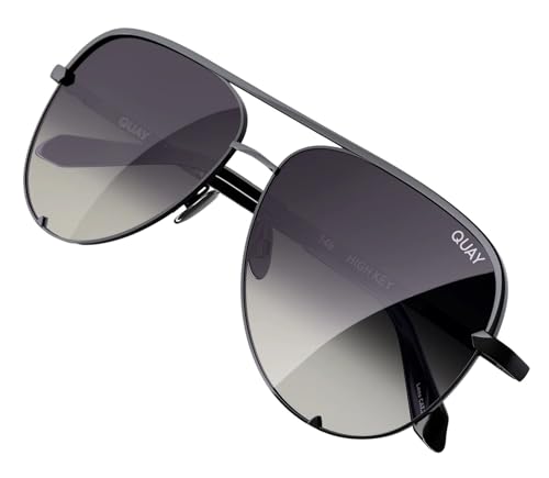 Quay Round Aviator Lenses with UV Protection, Oversized Sunglasses, Black/Fade Polarized, One Size