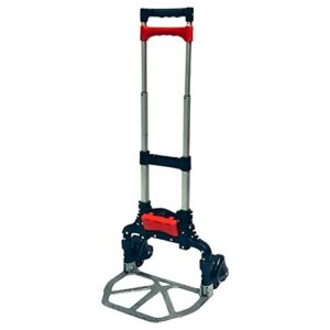 magna cart stair climbing 6-wheel folding aluminum hand truck dolly cart with tote attachment ideal for moving boxes, groceries, heavy equipment, red