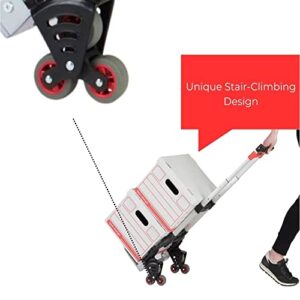 Magna Cart Stair Climbing 6-Wheel Folding Aluminum Hand Truck Dolly Cart with Tote Attachment Ideal for Moving Boxes, Groceries, Heavy Equipment, Red