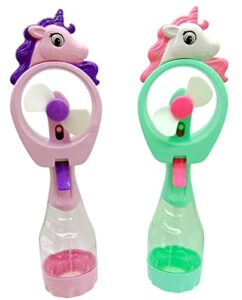 unicorn misting spray bottle fan kids personal cooling mist portable handheld humidifier powered fans with mist for girls, set of 2