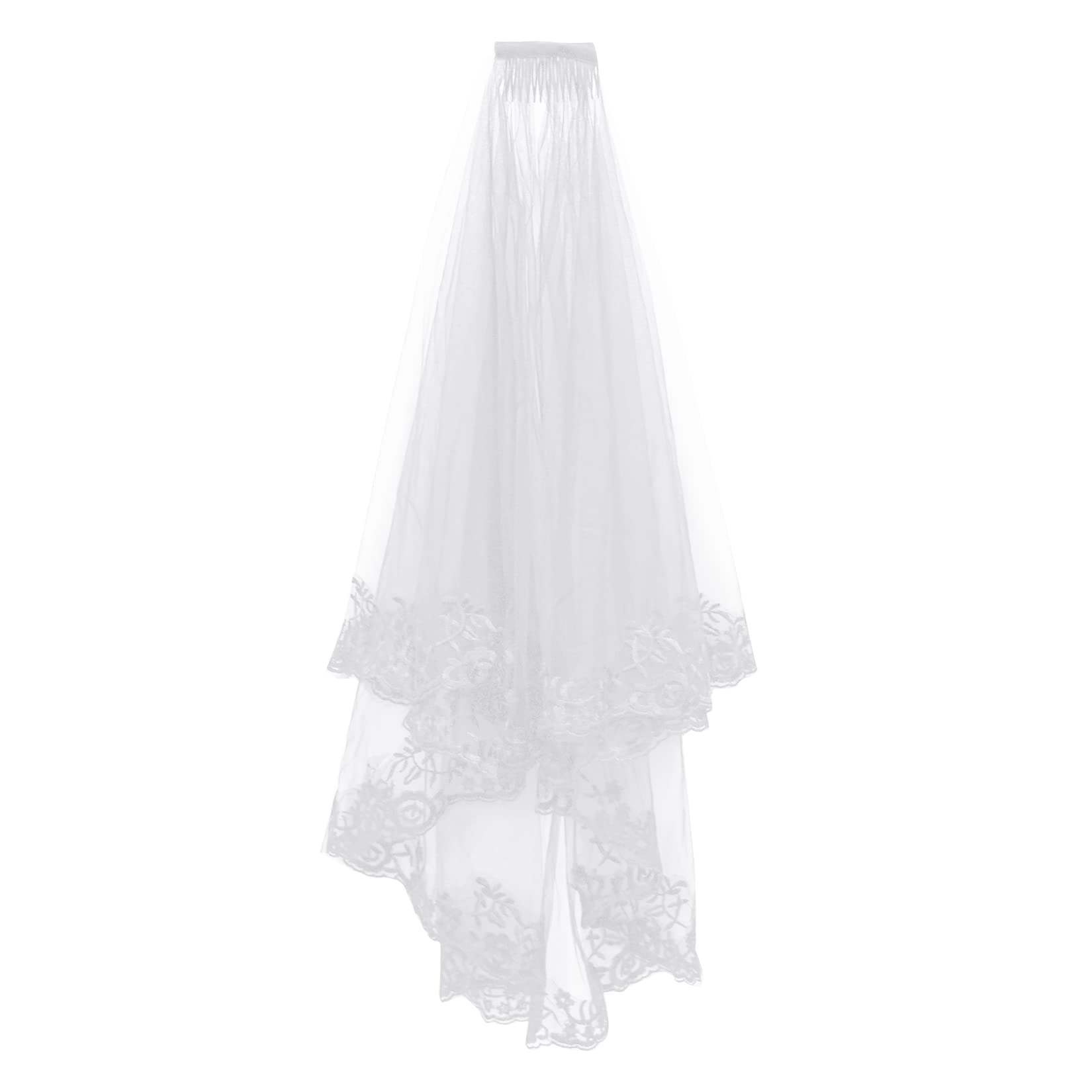 jiebor White Lace Veil Bridal Wedding Veils Halloween Veil for Women Brides Wedding Bridal Shower