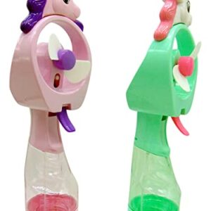 Unicorn Misting Spray Bottle Fan Kids Personal Cooling Mist Portable Handheld Humidifier Powered Fans with Mist for Girls, Set of 2