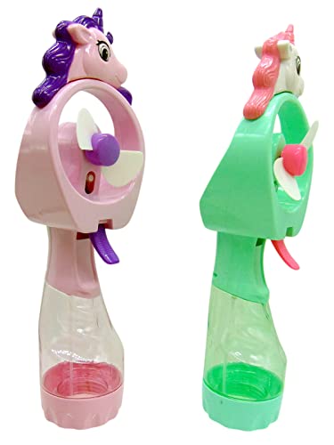 Unicorn Misting Spray Bottle Fan Kids Personal Cooling Mist Portable Handheld Humidifier Powered Fans with Mist for Girls, Set of 2