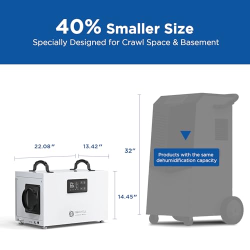 145 Pints Commercial Dehumidifier with Pump, Crawlspace Dehumidifiers with Drain Hose for Compact Tight Basements Large Spaces