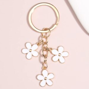 Fuqimanman2020 1~4 Pcs Flowers Charms Enameled Keychain Cute Flowers Chain Tassel Keyring Gifts Purse Bag Accessories(White)