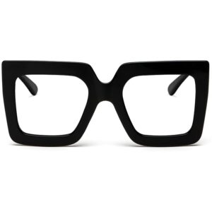 Breaksun Oversized Blue Light Glasses for Women Fashion Thick Square Computer Eyewear Non-Prescription Black Glasses (Black)