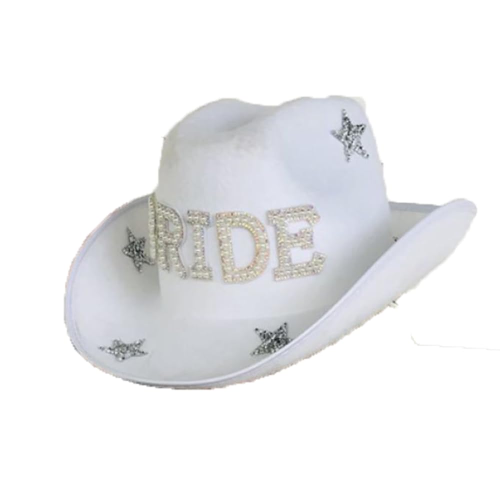 Sylet Bride Rhinestone Cowboy Hat, Bling Cowgirl Hat (White)