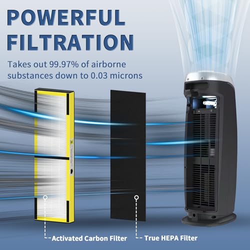 FLT4825 HEPA Filter B Replacement for Air Purifier AC4825, AC4300, AC4900, AC4825DLX, AC4850, CDAP4500, AP2200, Funmit 2 H13 True HEPA Filters + 8 Activated Carbon Pre-Filters