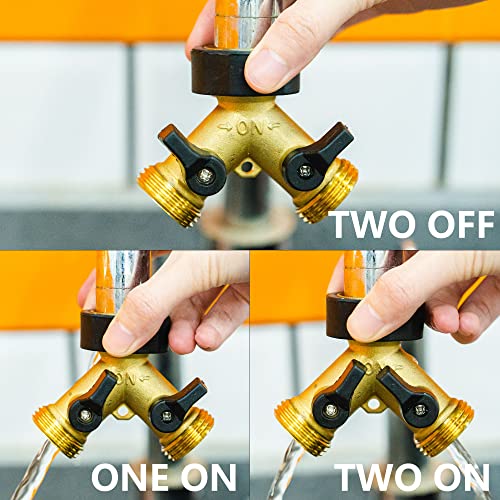 LIULO TOOL Brass Garden Hose Splitter 2 Way, Hose Y Splitter 3/4 Inch Heavy Duty Brass Hose Connector Tap Splitter, Hose Spigot Adapter 2 Valves with Rubber Washers (1 Pack)