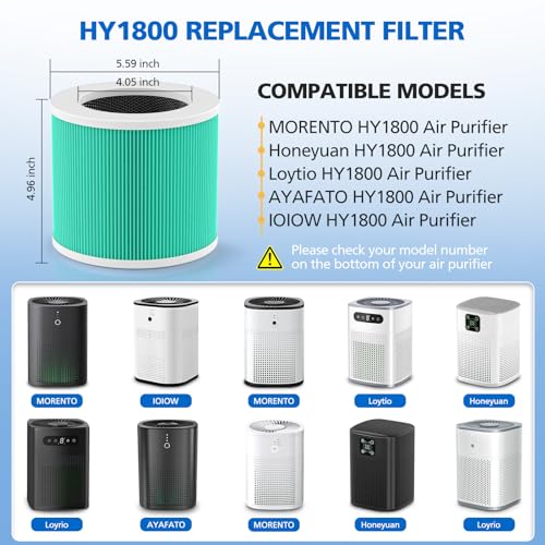 2 Pack HY1800 True H13 HEPA Replacement Filter Compatible with CHIVALZ/MORENTO/Loytio/Honeyuan/AYAFATO/IOIOW HY1800 Air Purifier, 3-in-1 Filtration System, H13 True HEPA HY1800 Replacement Filter