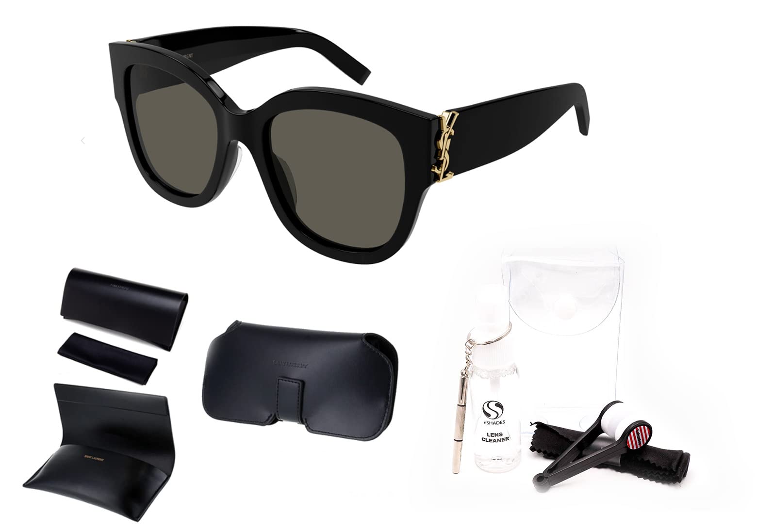 Saint Laurent SL M95/F - 001 Monogram Sunglasses + Bundle with eSHADES Luxury Eyewear Kit