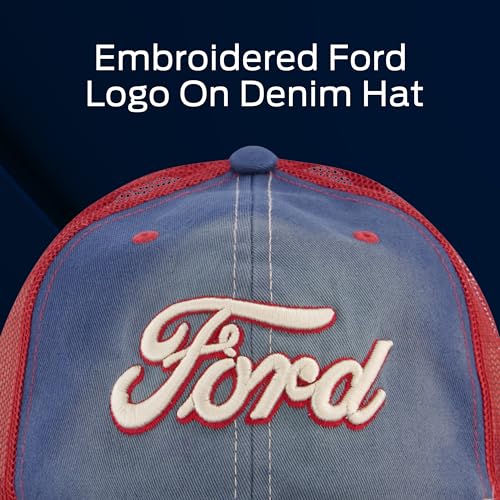 Ford Truck Hat, Logo Mesh Adjustable Snapback Baseball Cap with Curved Brim, Blue, One Size