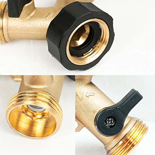 LIULO TOOL Brass Garden Hose Splitter 2 Way, Hose Y Splitter 3/4 Inch Heavy Duty Brass Hose Connector Tap Splitter, Hose Spigot Adapter 2 Valves with Rubber Washers (1 Pack)