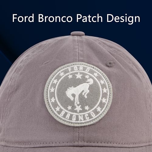 Concept One Ford Dad Hat, Bronco Logo Cotton Adjustable Baseball Cap with Curved Brim, Grey, One Size