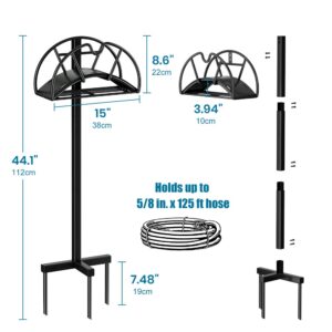 KalTell Garden Hose Stand Water Hose Holders for Outside Hose Storage Hanger with Extra Shelf Rack Freestanding -Black