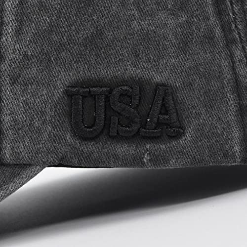 American Flag Baseball Cap Embroidery Adjustable Washed Vintage Cotton Denim Distressed Hat for Women Men Black