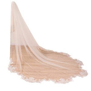 EllieWely 1 T Cathedral Length Floral Lace Appliques Wedding Bridal Veil Ivory