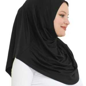 Prien Plain Ready To Wear Hijab for Women, Muslim Instant Turbans, Soft Jersey Scarf, Islamic Clothes, Long Hijabs, Abaya (Black)