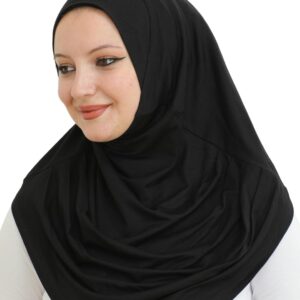 Prien Plain Ready To Wear Hijab for Women, Muslim Instant Turbans, Soft Jersey Scarf, Islamic Clothes, Long Hijabs, Abaya (Black)