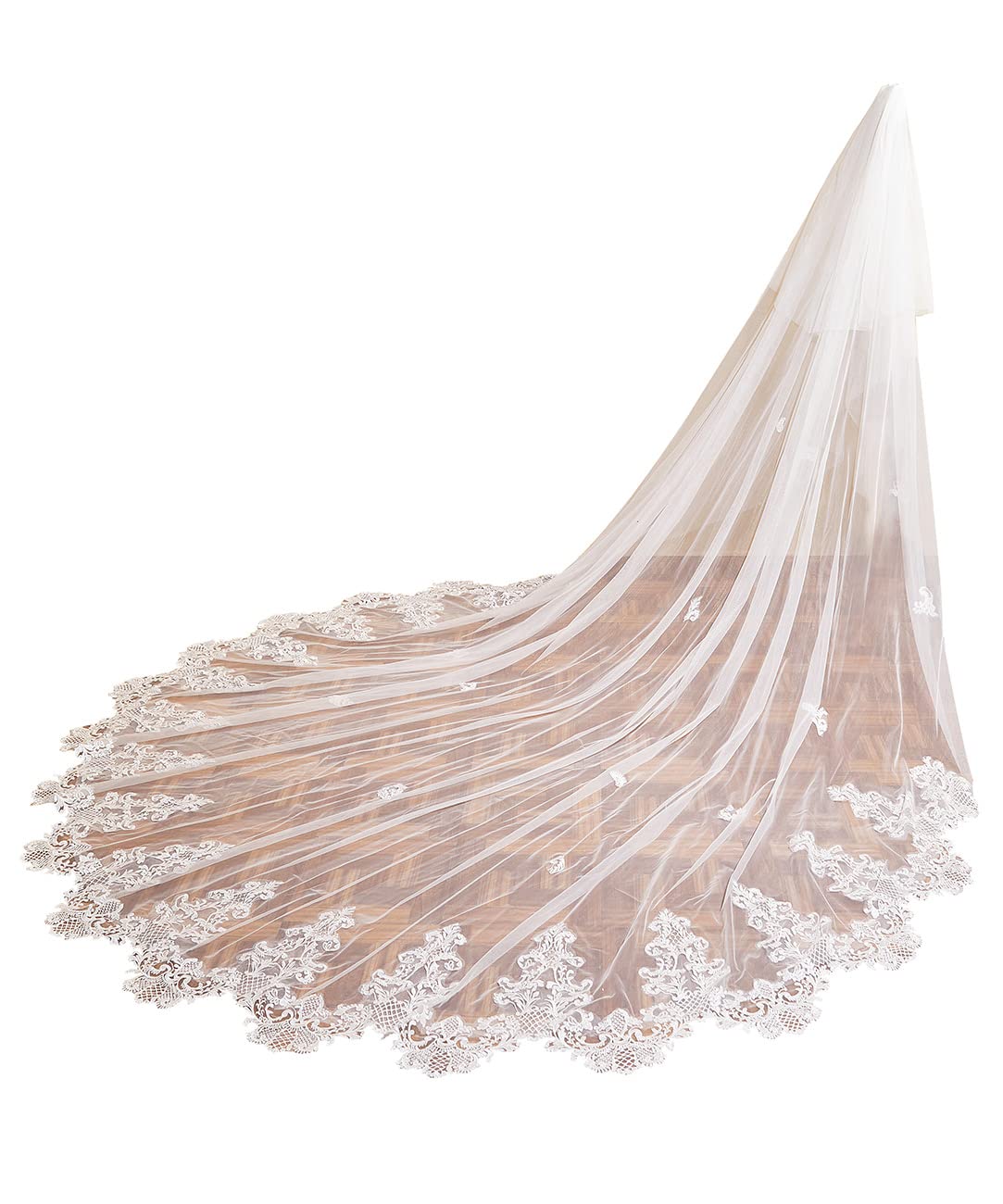 EllieWely Long Cathedral Length 2 Tier Sequin Lace Wedding Bridal Veil F09 3 M Ivory