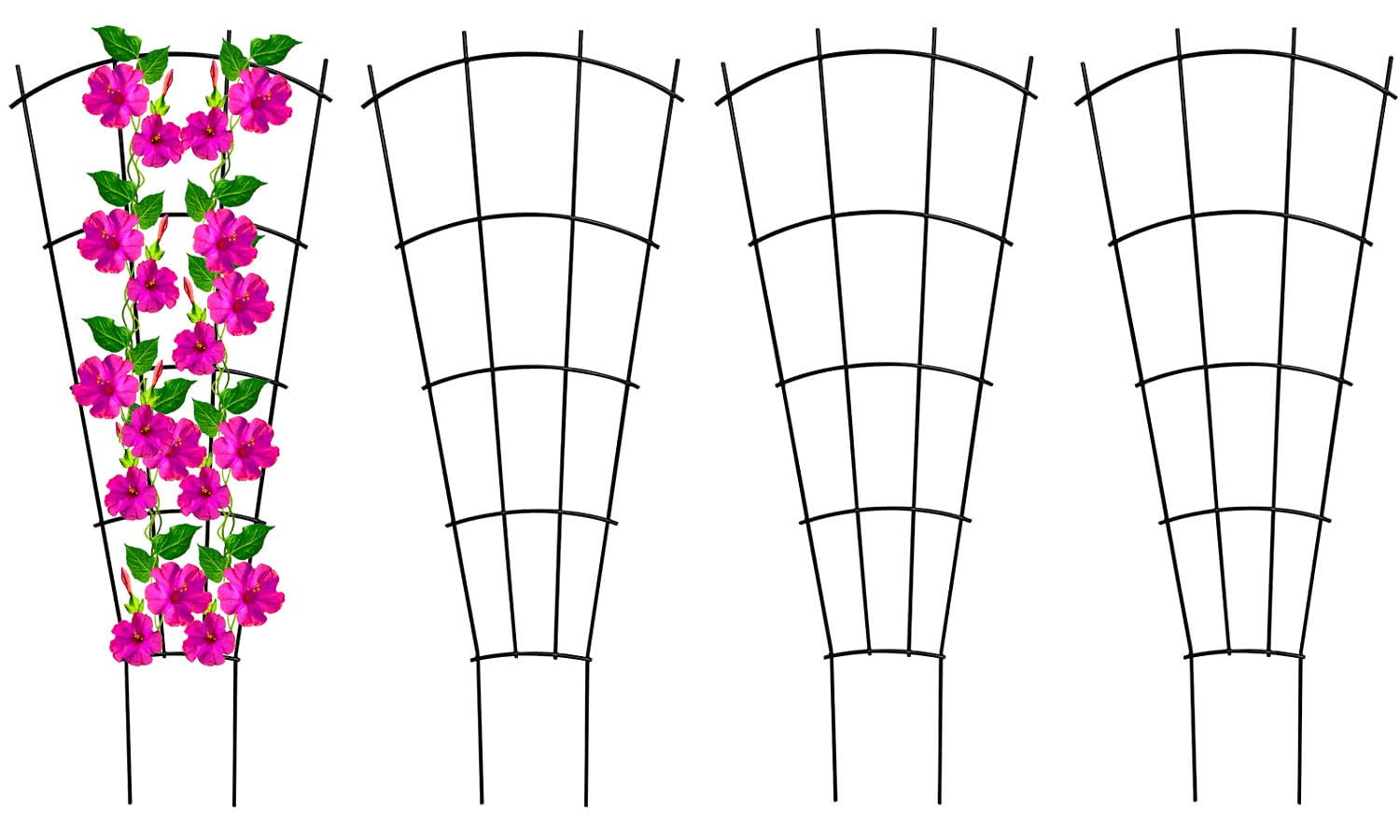 Mklsit 4 Pack 23'' Plant Trellis for Potted Climbing Plants Indoor, Outdoor Metal Garden Trellis for Climbing Plants Houseplants Flowers Vine Ivy, Fan Shape, Black