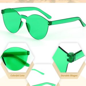 Hoteam 24 Pairs Rimless Round Sunglasses Bulk Tinted Party Sunglasses Transparent Candy Color Eyewear for Women Men Party (Green)