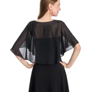 Pukguro Black Sheer Shawl for Evening Dresses Chiffon Soft Capelets for Wedding Cover Up Capes