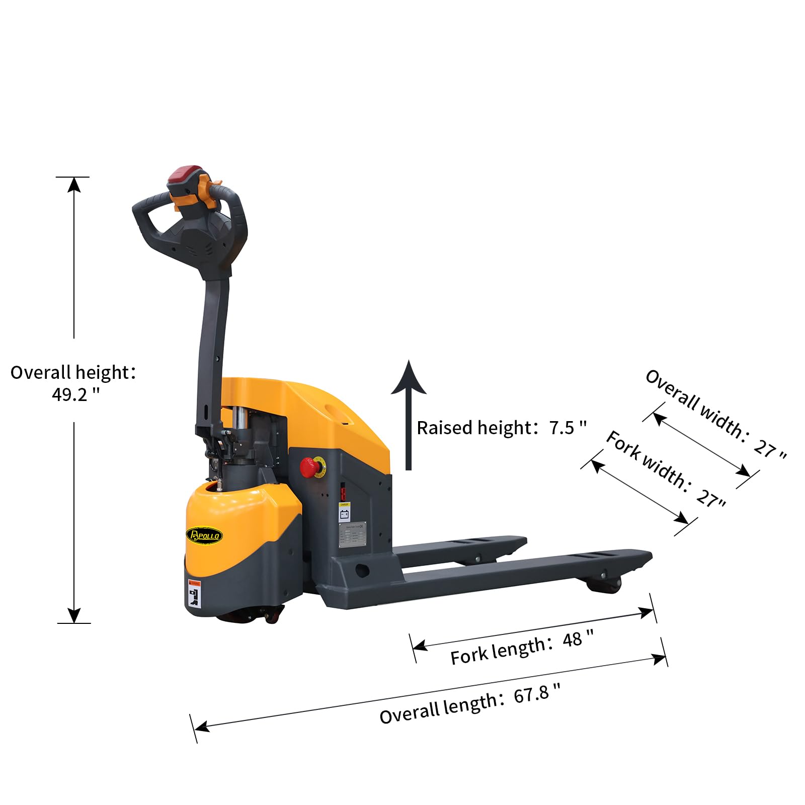 APOLLOLIFT 48" x27" Full Electric Pallet Jack with Emergency Key Switch 3300lbs Capacity Pallet Truck for Narrow Space