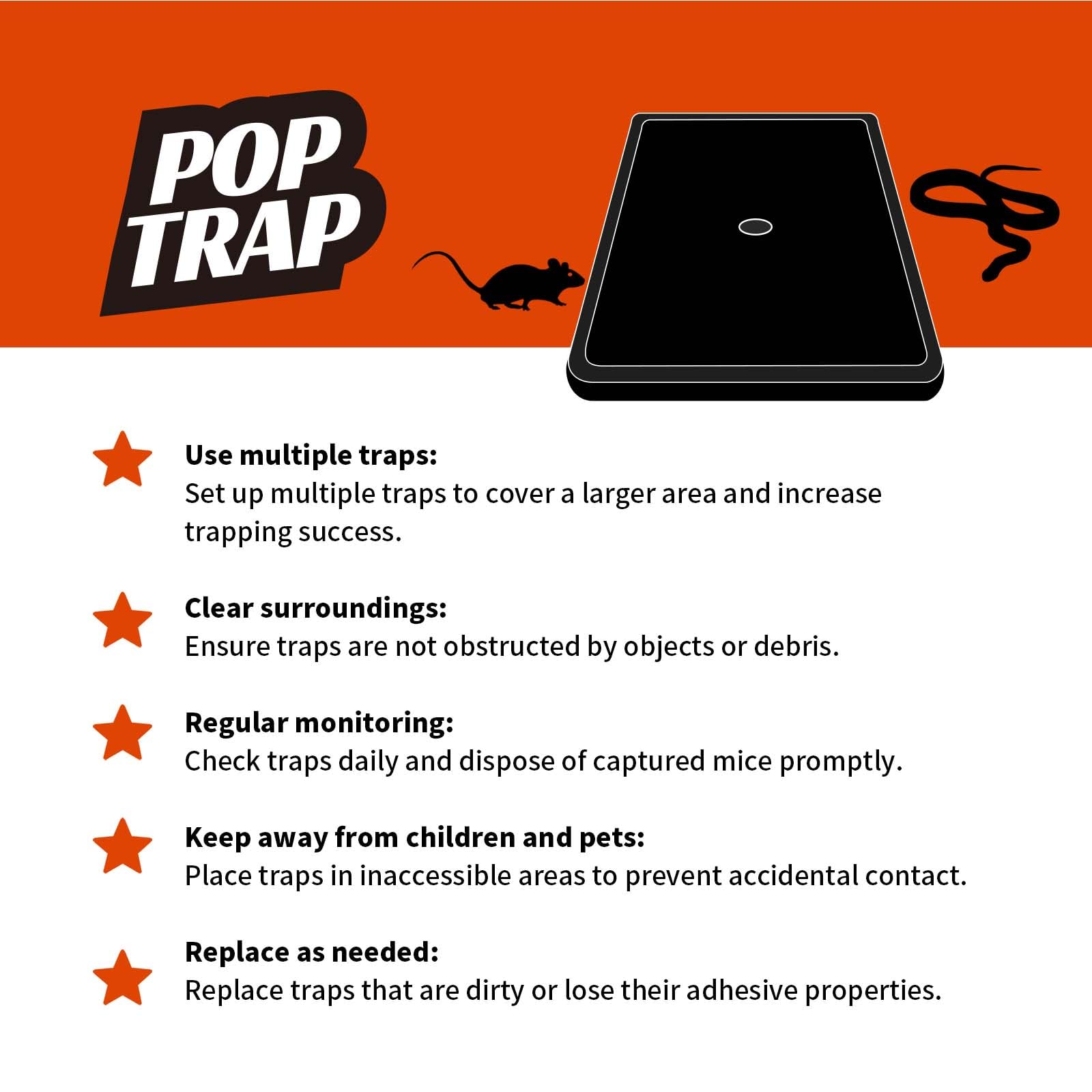 POPTRAP Rat Trap Heavy Duty & Large - 6 Pack, Super Sticky Mouse Trap with Ultra-Strong Glue, Mouse Glue Trap with Scent of Peanut Butter for Indoor & Outdoor, Non-Toxic & Long-Lasting