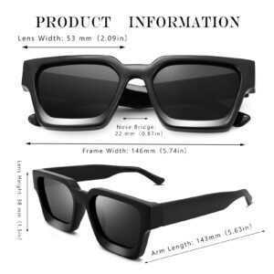 Hycredi Thick Rectangle Sunglasses Women Men Retro Square Chunky Shades 90s Glasses UV400 Protection -Black+Brown